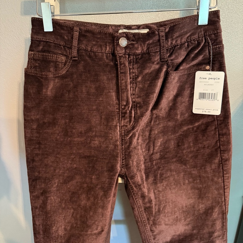 NWT Free People Mulberry Velour High Rise Skinny Jeans Size 27 Women